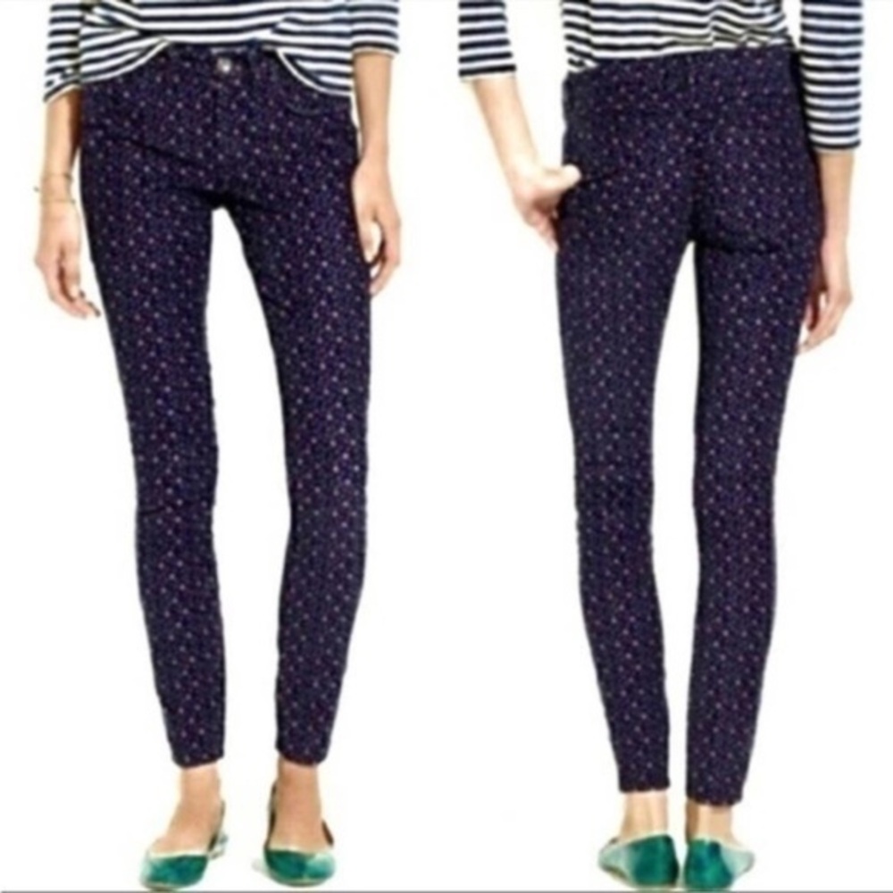 Madewell Skinny Corduroy Stretchy Jeans Navy and Beige Polkadot Size 25